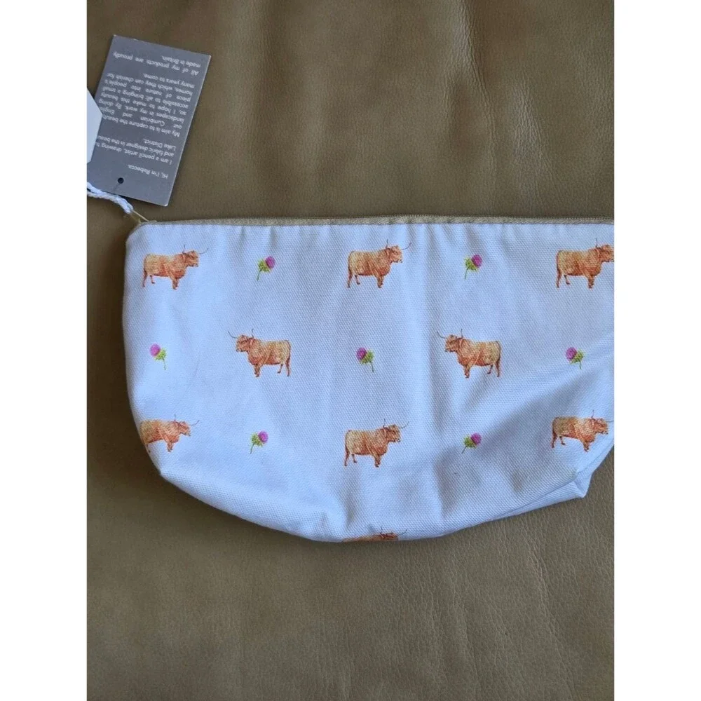 NWT Highland Cow Organic Cosmetic Bag Rebecca Cropper Lake District Britain